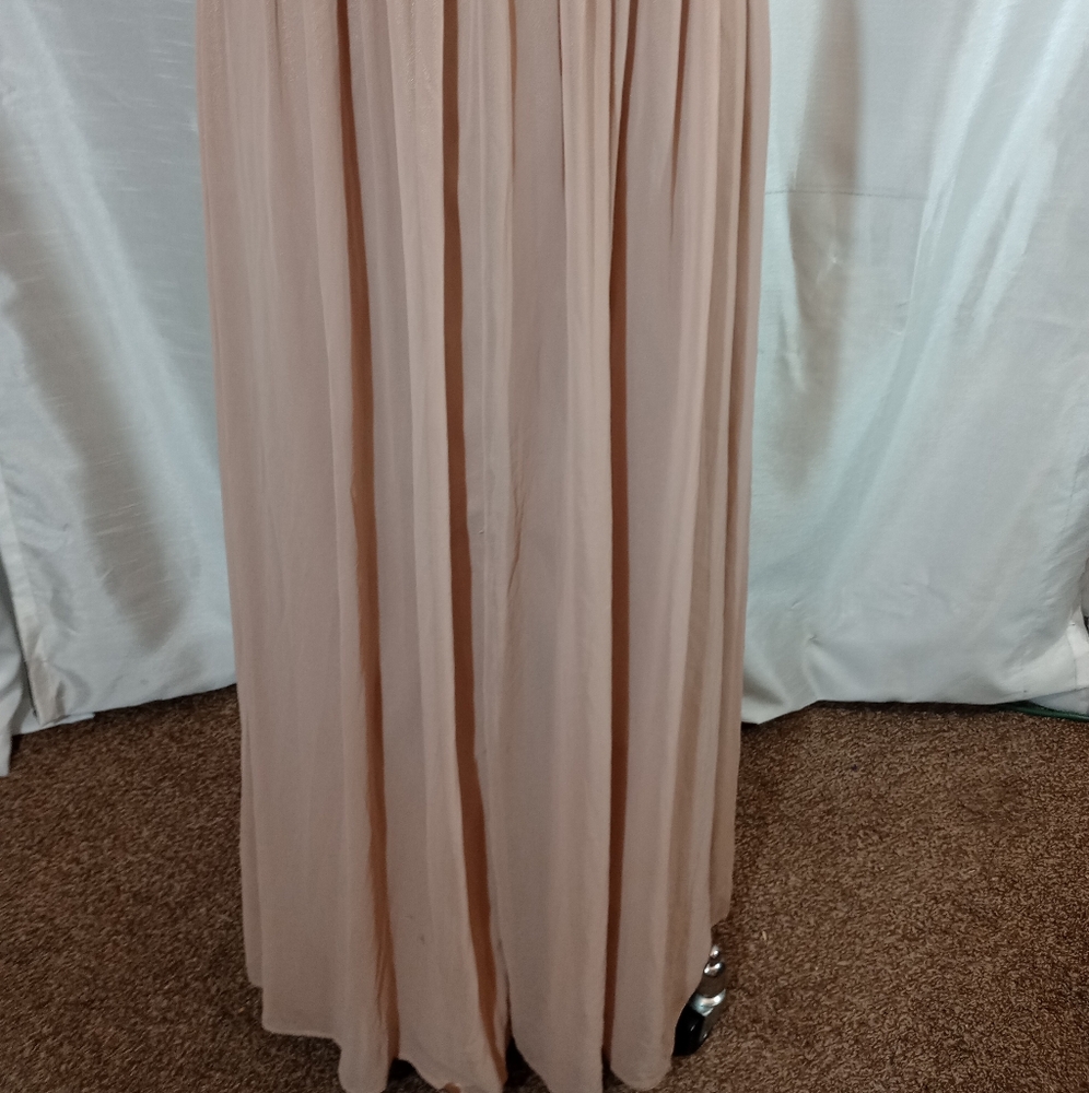 Dessy Collection Long Gown Chestnut beige Straps/Pleats/Sleeveless/V-back, 10 - Picture 11 of 14